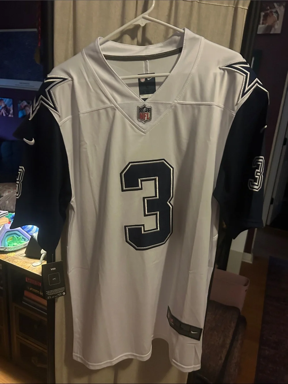 Nike Cowboys #3 White and Navy Men's Football Jersey